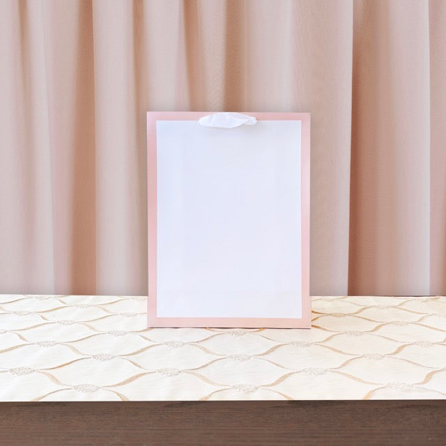 12pcs, Pastel Pink Border Gusset White Paper Gift Bag - ByHome