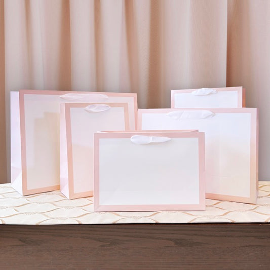 12pcs, Pastel Pink Border Gusset White Paper Gift Bag - ByHome