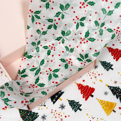 100 Bulk, 28" x 20" Christmas Mistletoe 17g White Wrapping Tissue Paper Sheets